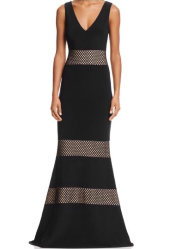 Chic Black Maxi Dress With Mesh Accents